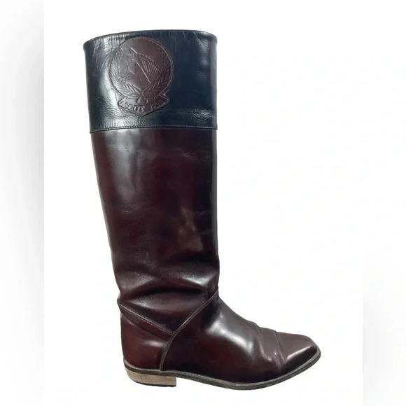 Ascot 1908 Equestrian Embossed Riding Boots Brown Black Leather Size 37/6.5 - Picture 2 of 10